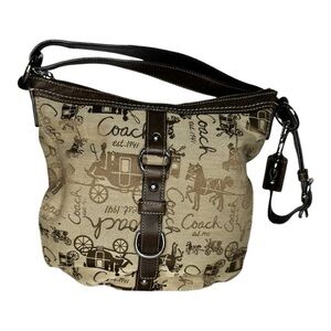 Coach Vintage Sea Horse & Carriage Chelsea Canvas Khaki/Brown Shoulder Bag